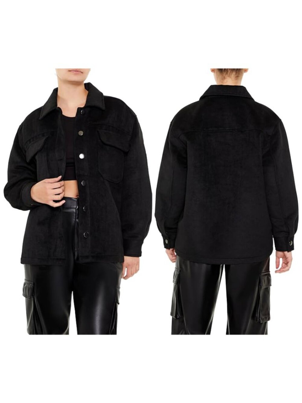 Forever 21 Jaket Womens Size S Black Long Sleeve Thick Suede Patch Pocket